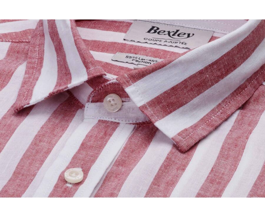 Cotton and linen striped shirt in Basque red and white - BRUNIEN