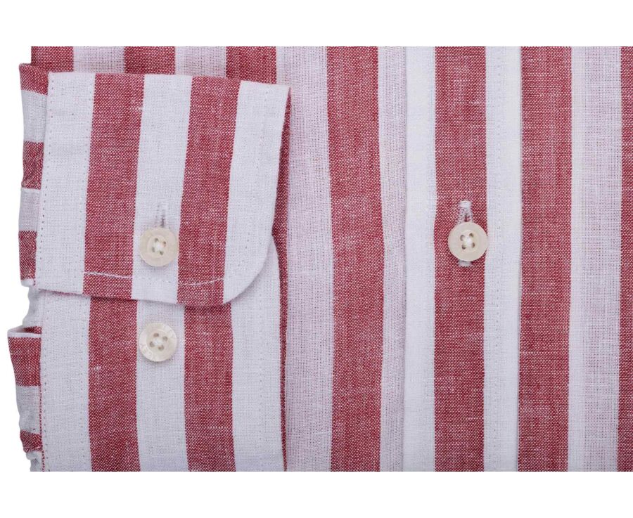 Cotton and linen striped shirt in Basque red and white - BRUNIEN