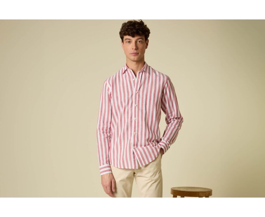 Cotton and linen striped shirt in Basque red and white - BRUNIEN