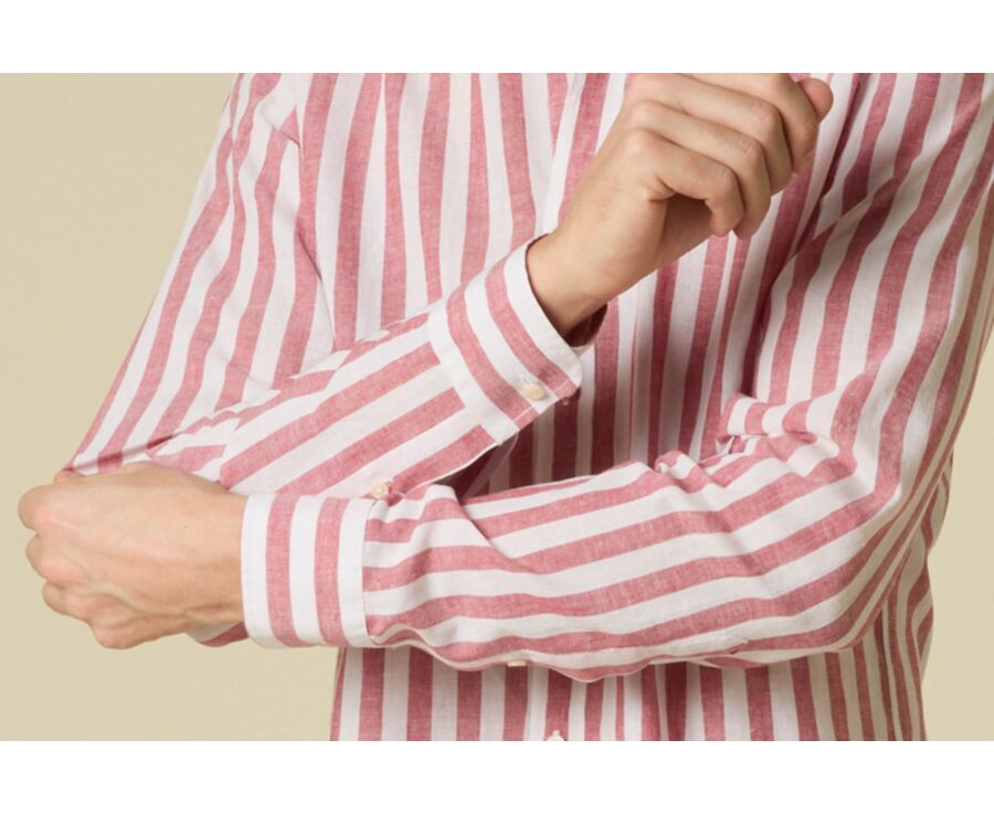 Cotton and linen striped shirt in Basque red and white - BRUNIEN