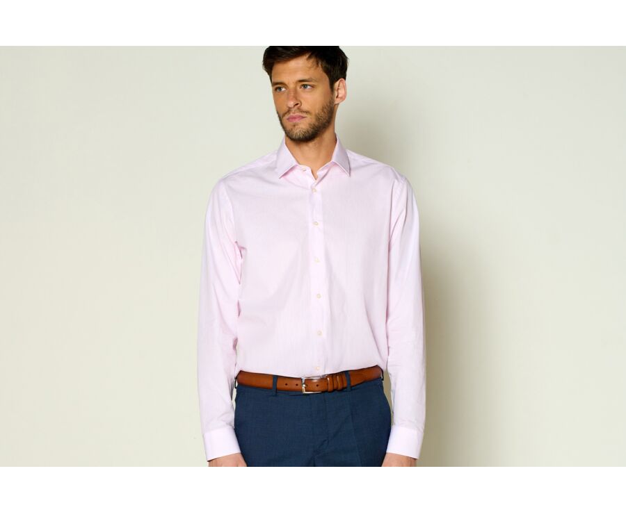 Pink & White Cotton shirt - Straight collar - GUILHEM CLASSIC