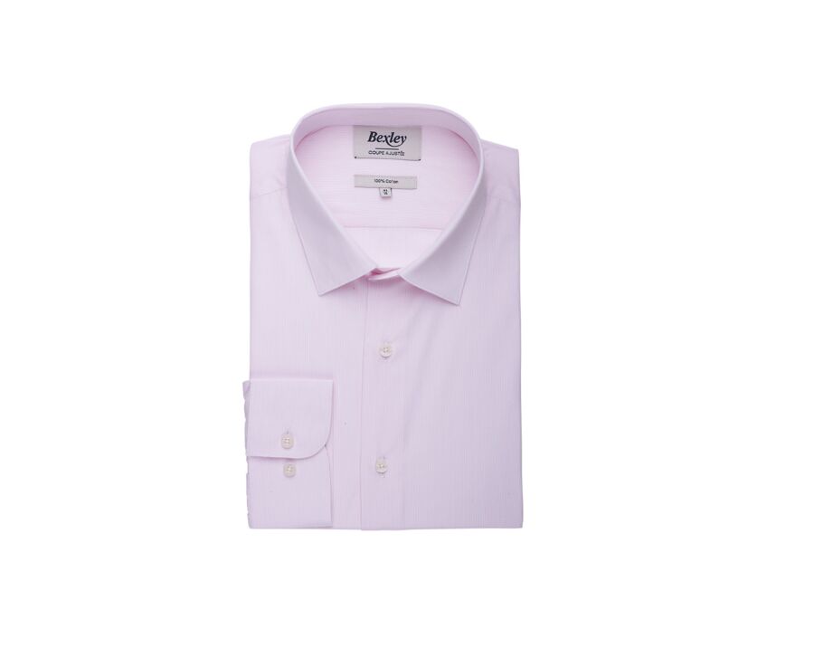 Pink & White Cotton shirt - Straight collar - GUILHEM CLASSIC