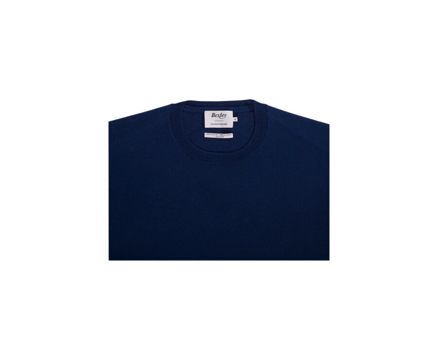 Navy Denim round-neck  cotton/linen Jumper - CLINDMIR