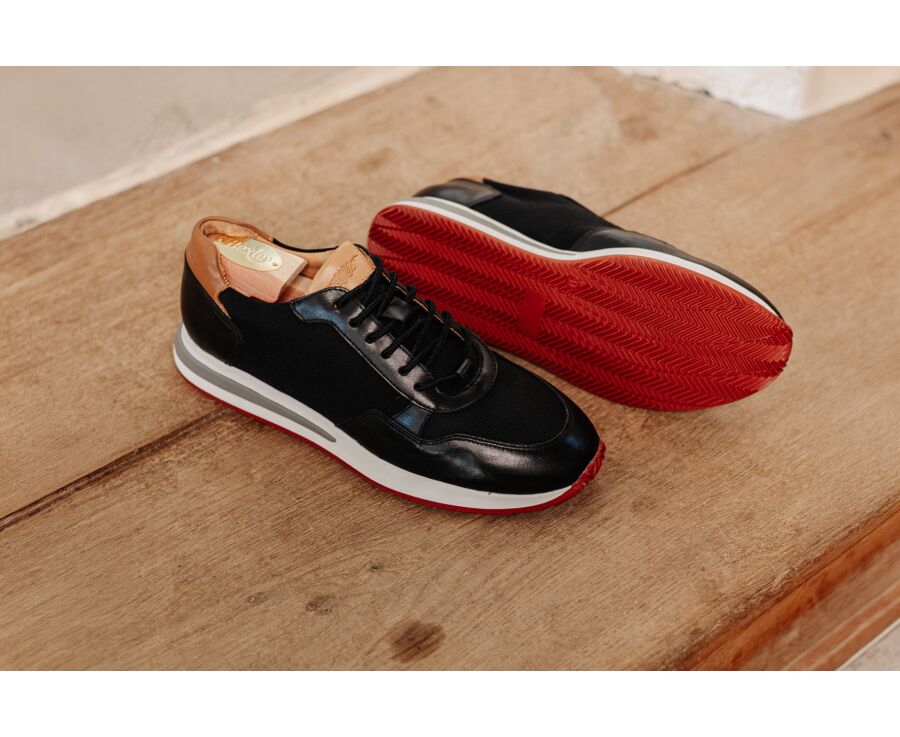Men's black leather and mesh sporty sneaker - NIRRANDA II