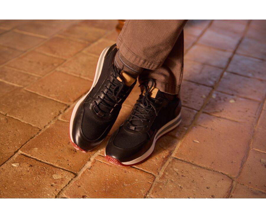 Men's black leather and mesh sporty sneaker - NIRRANDA II