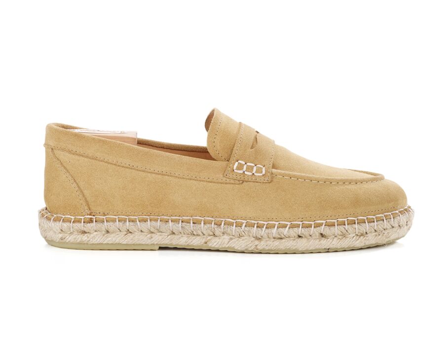 Velvet Beige Suede Men's Moccasins with espadrille sole - PANAREA