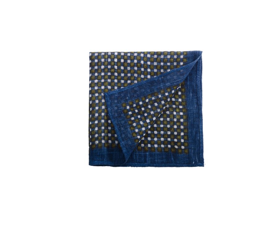 Navy & Khaki Linen Pocket Square
