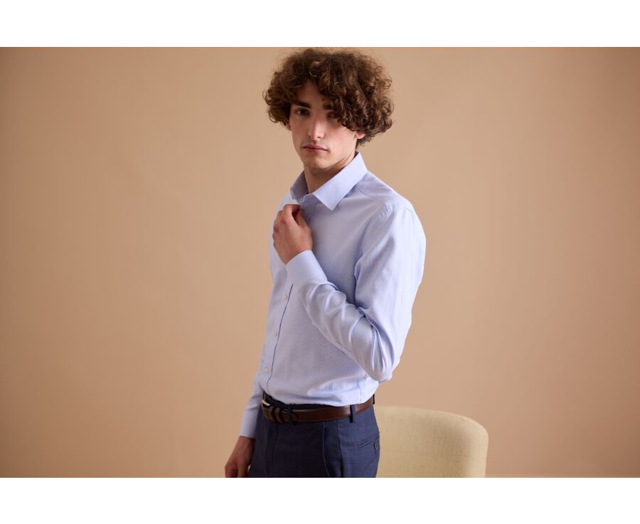 Men’s light blue twill shirt with a textured finish  - SYLVÉNIAS
