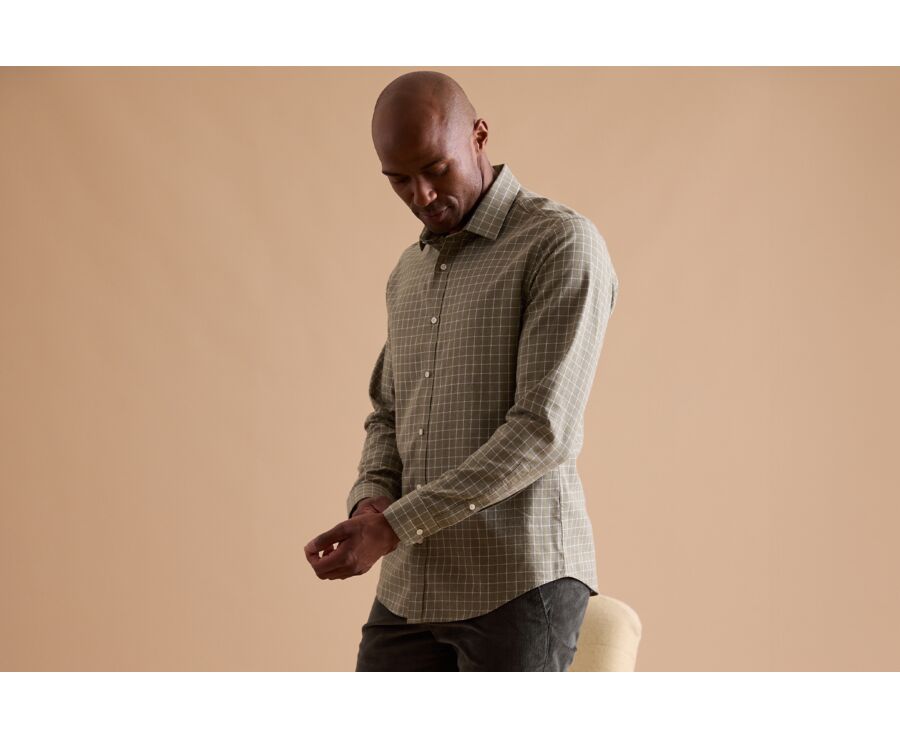 Army green and white Cotton Flannel shirt - ANSILIEN