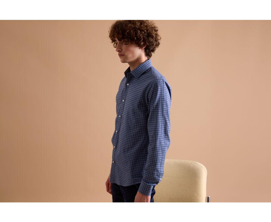 Blue Melange and navy Cotton Flannel shirt  - SYLVÉNIUS