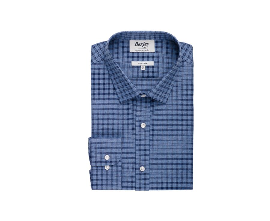 Blue Melange and navy Cotton Flannel shirt  - SYLVÉNIUS