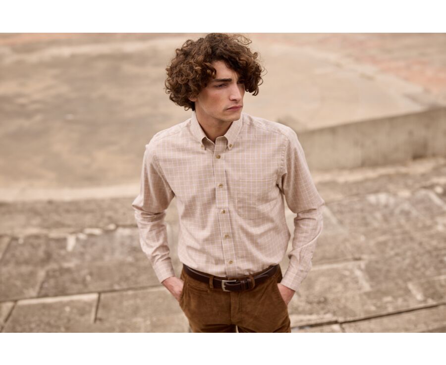 Beige and White Cotton Shirt - American collar - VALDEN