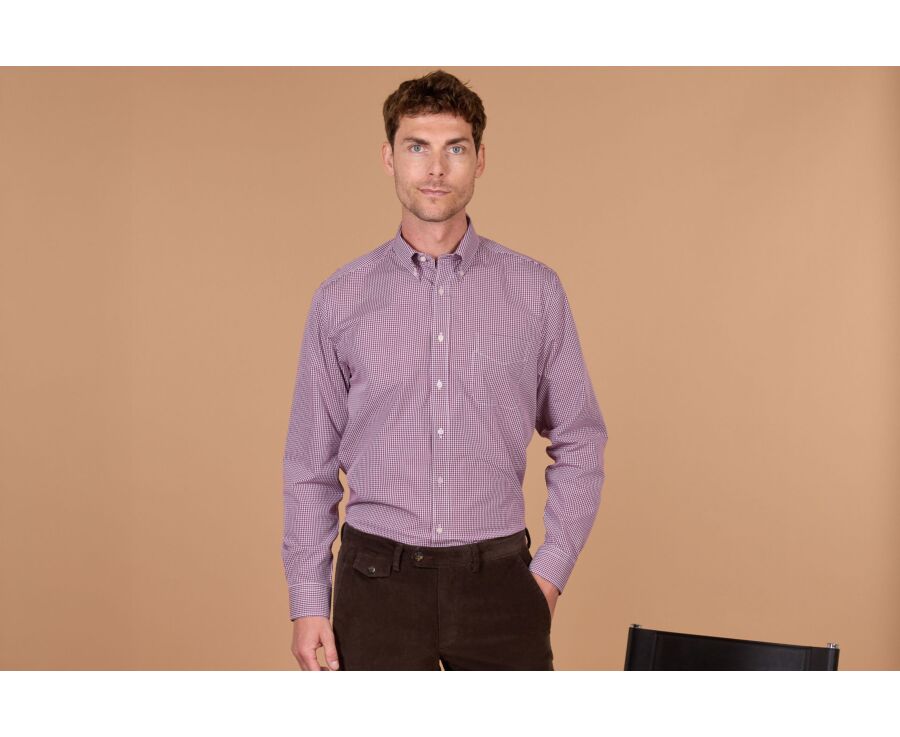 Men's burgundy gingham poplin shirt - JACEN
