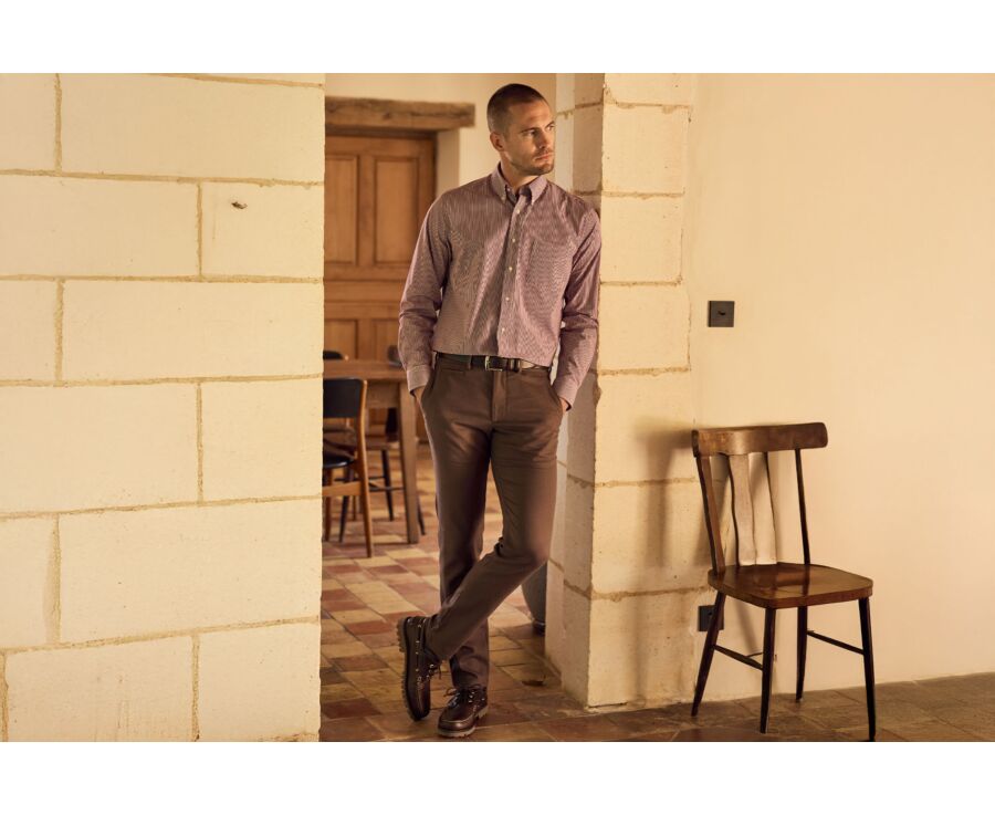 Men's burgundy gingham poplin shirt - JACEN