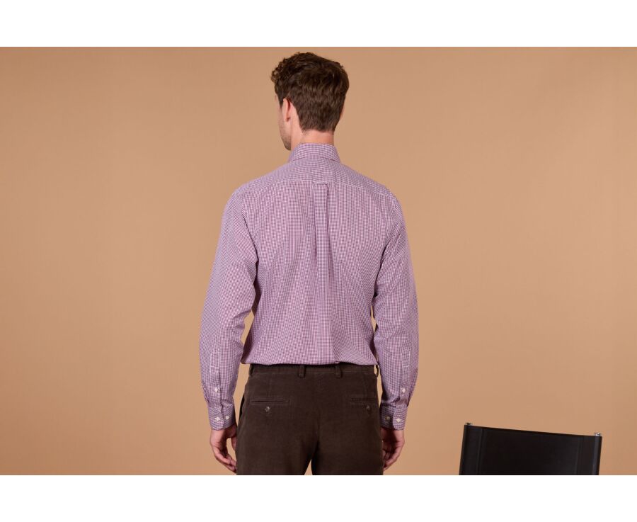 Men's burgundy gingham poplin shirt - JACEN