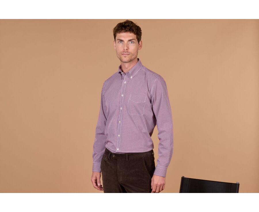 Men's burgundy gingham poplin shirt - JACEN