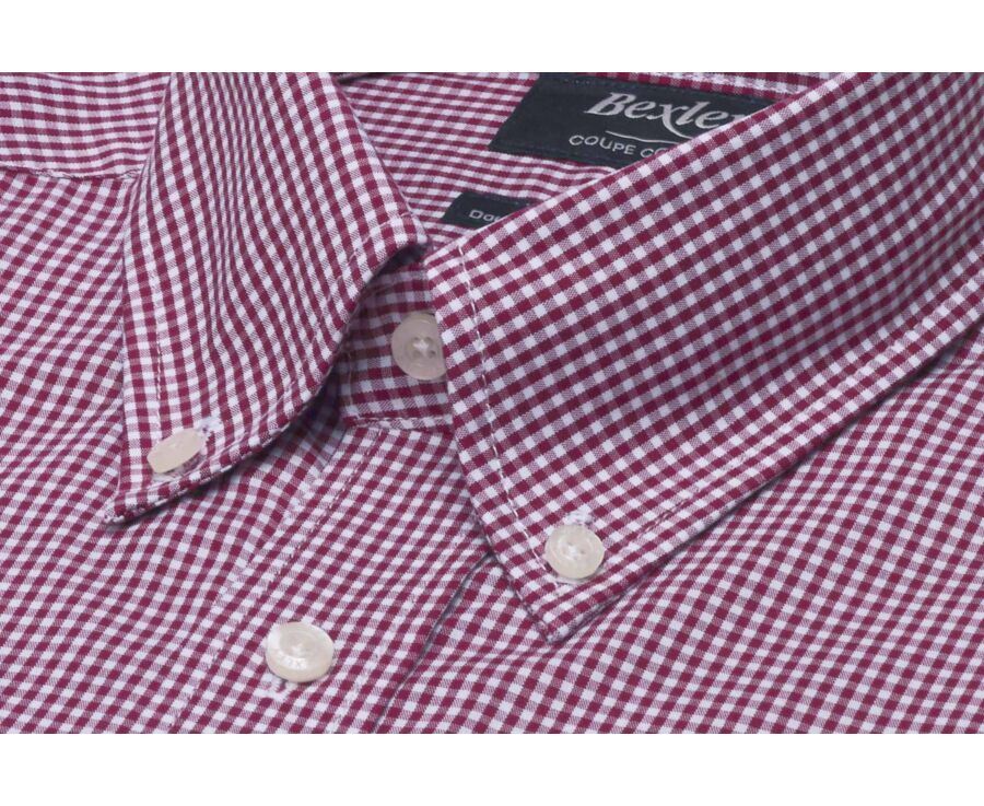 Men's burgundy gingham poplin shirt - JACEN