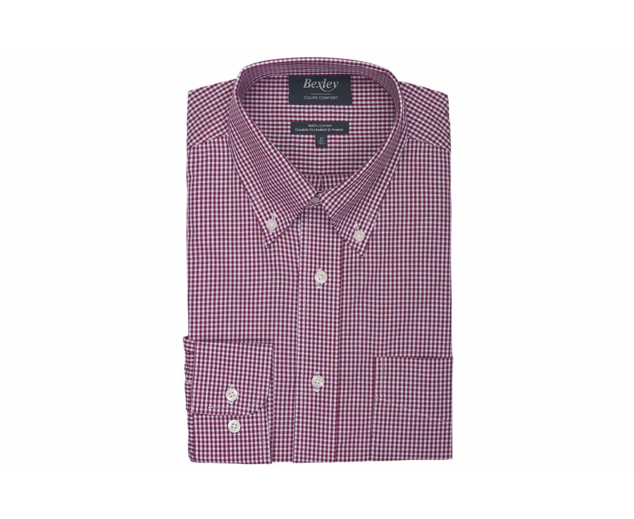 Men's burgundy gingham poplin shirt - JACEN
