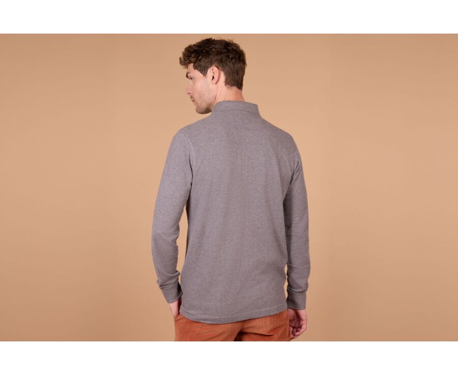 Taupe Melange Men's long sleeve polo shirt - ALEC III ML