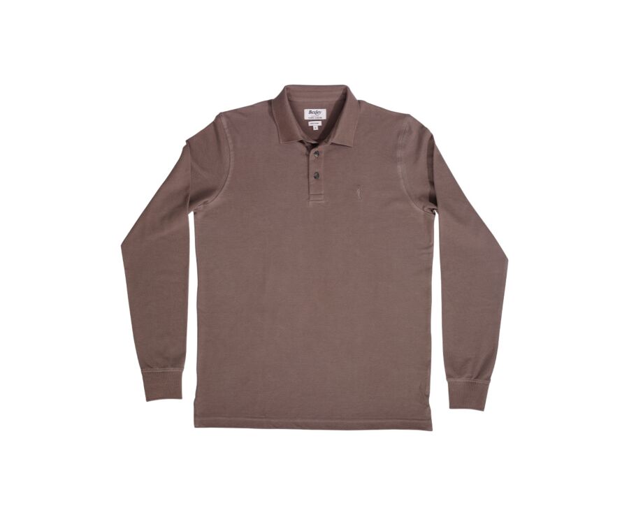 Taupe Melange Men's long sleeve polo shirt - ALEC III ML