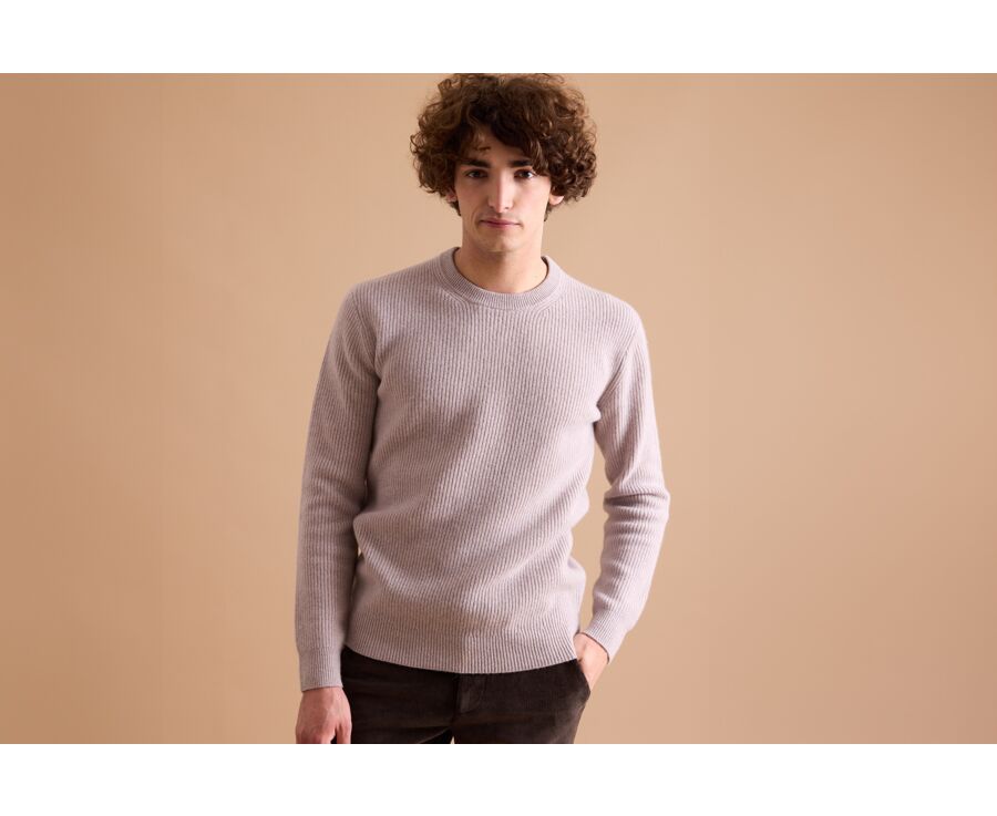 Men's wool round-neck jumper Light grey melange - COLTAN