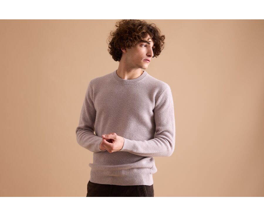 Men's wool round-neck jumper Light grey melange - COLTAN