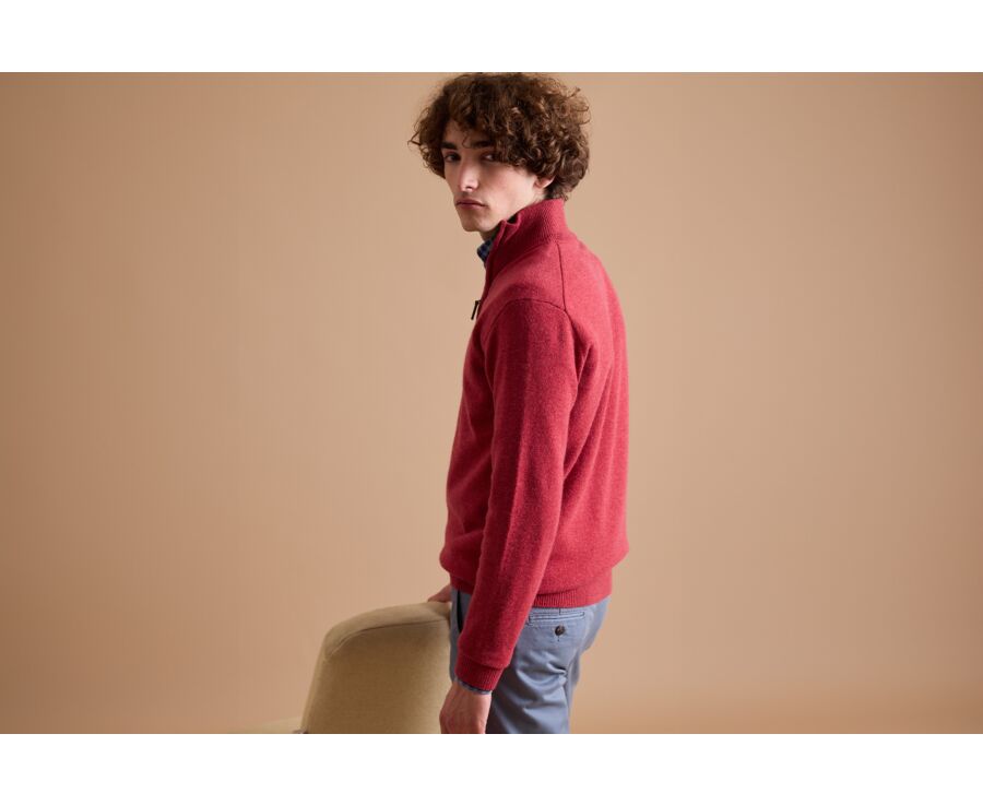 Red and Dark Blue Mottled half-zip wool jumper - KEYDEN