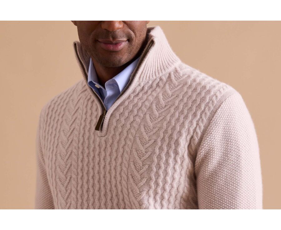 Light Beige half-zip wool jumper - KENLEY