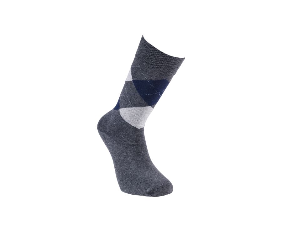 Thick cotton socks with diamond pattern anthracite grey and blue