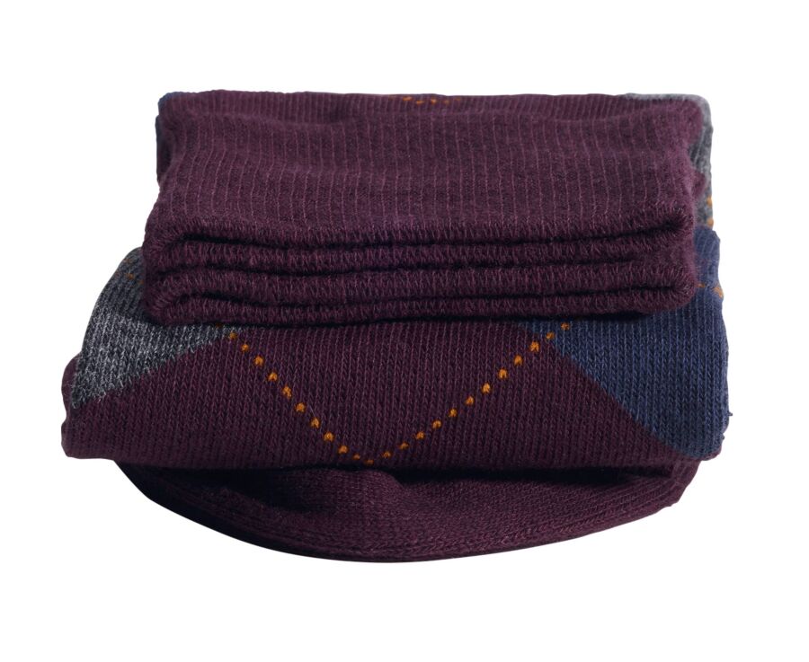 Men's burgundy & grey argyle socks