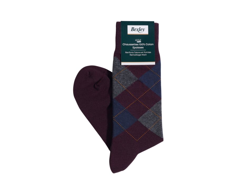 Men's burgundy & grey argyle socks
