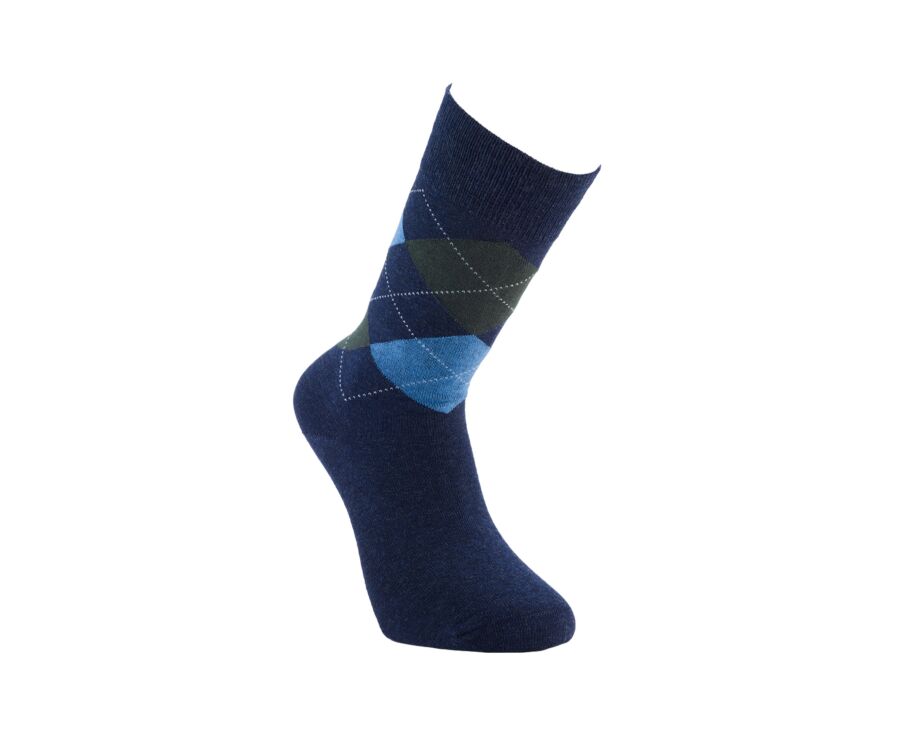 Men's blue mélange & green argyle socks