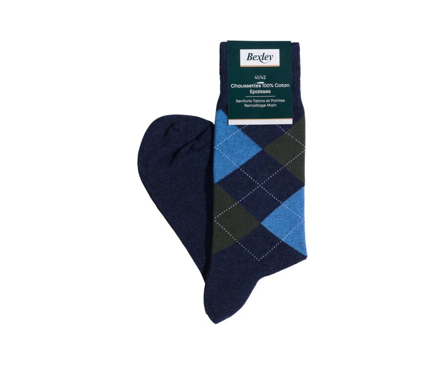 Men's blue mélange & green argyle socks