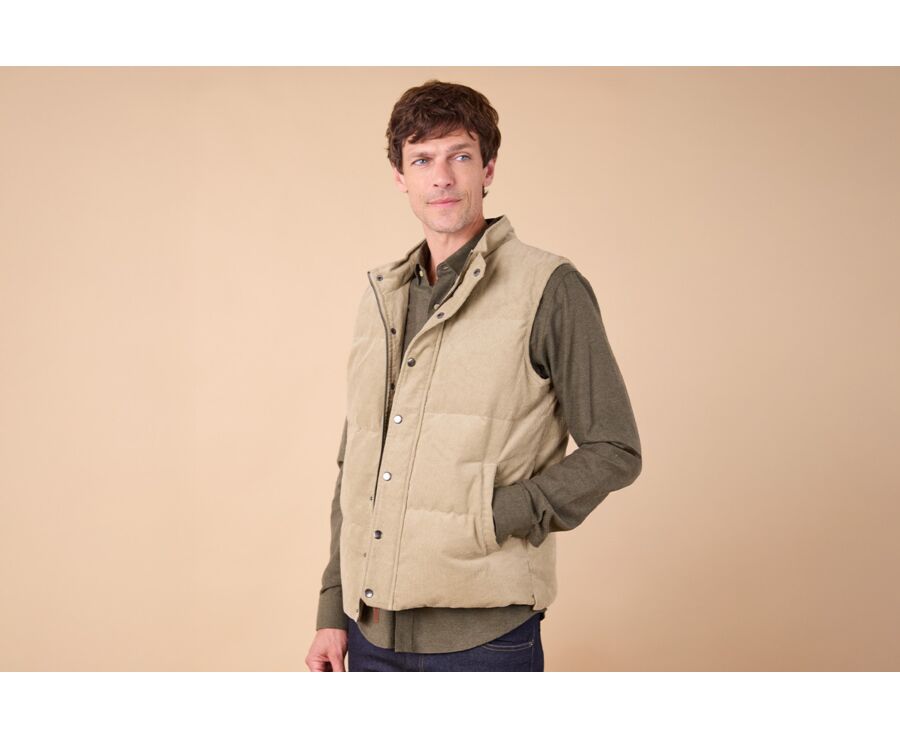 Light Olive Corduroy Down Gilet - HILMAR
