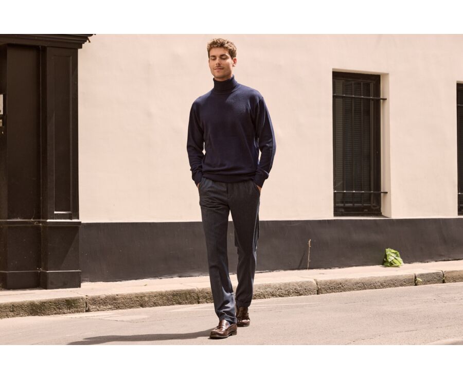 Men's striped suit trousers in navy and grey - LAURIAN