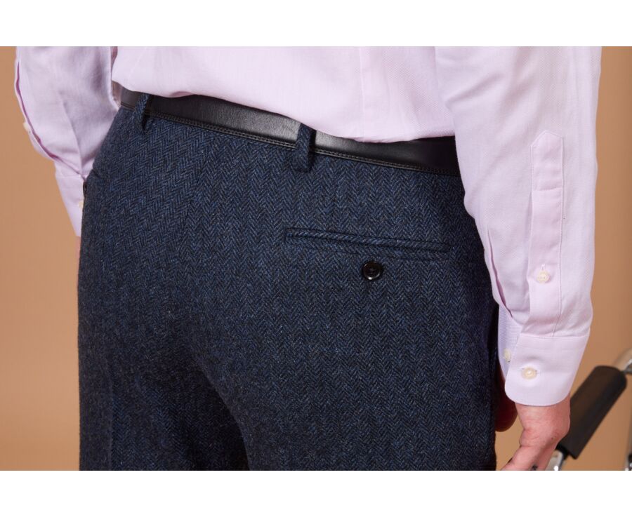 Men's herringbone tweed suit trousers in navy - LAURIAN