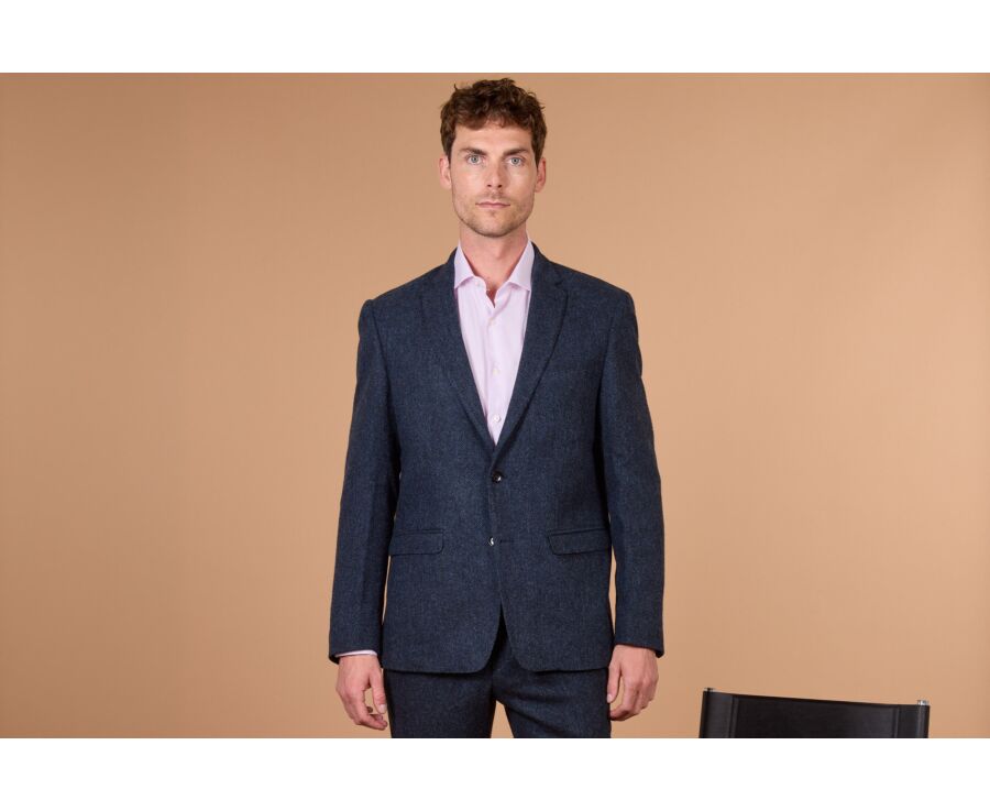 Men's herringbone tweed blazer in navy - LAURIAN