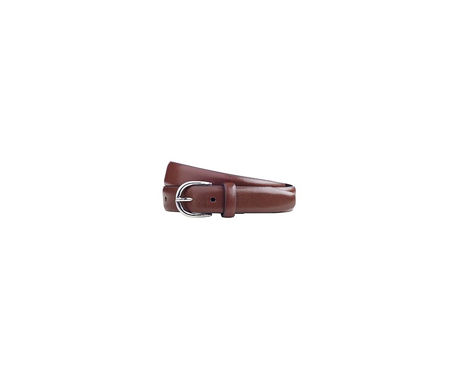 Patina Cognac leather belt for men - SANDGATE SILVER