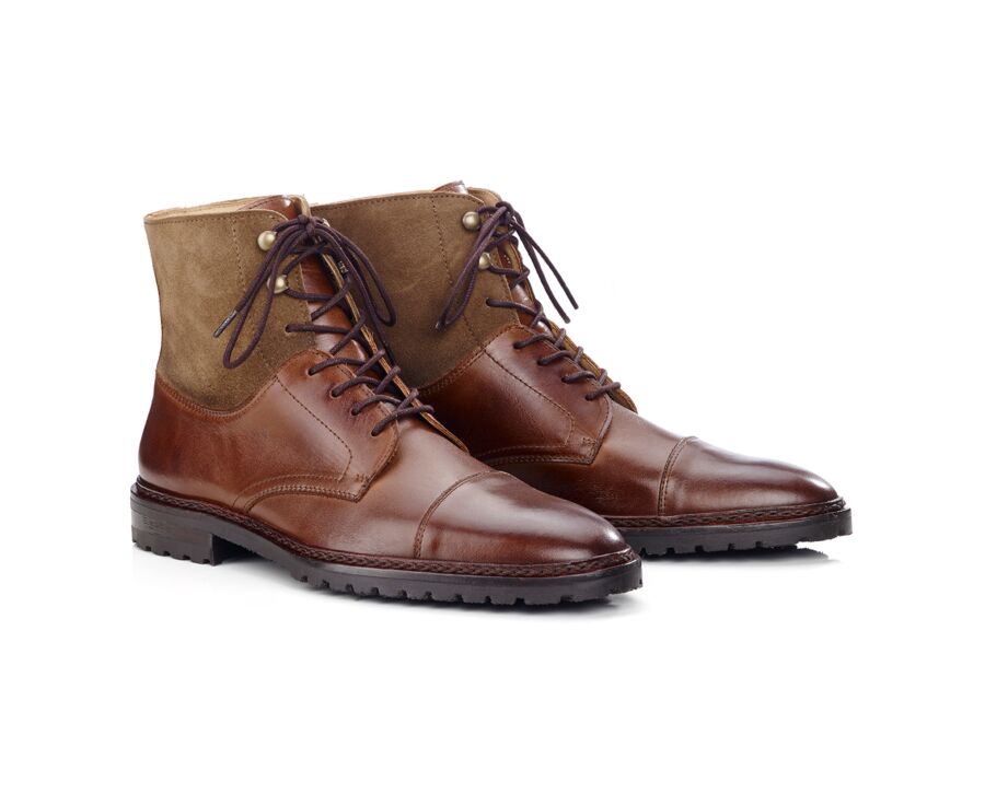 Patinated Cognac and Taupe lace-up Boots Derby shoes - IRVING II GOMME