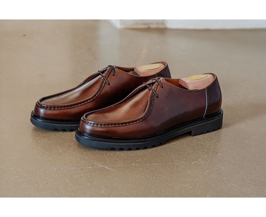 Men's chocolate leather derby rubber sole - COLNEY II GOMME