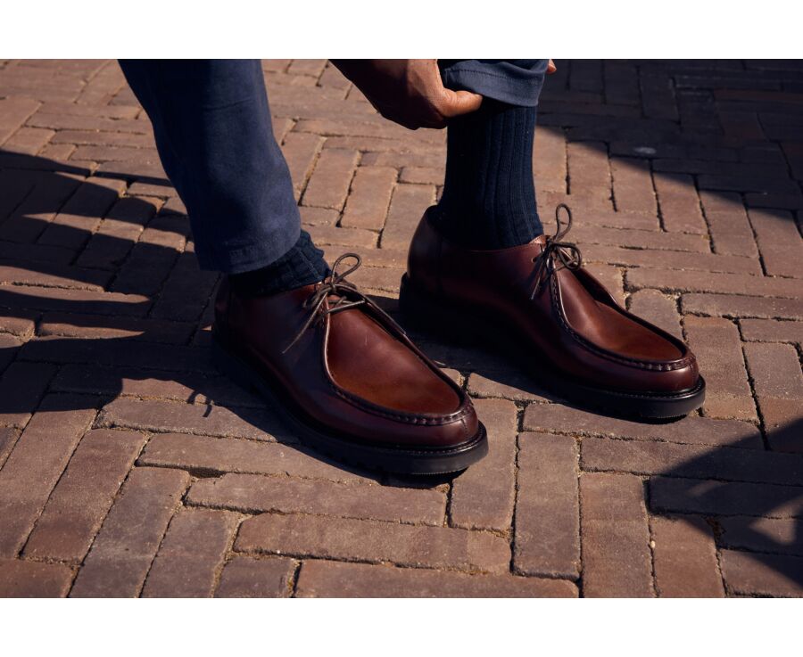 Men's chocolate leather derby rubber sole - COLNEY II GOMME