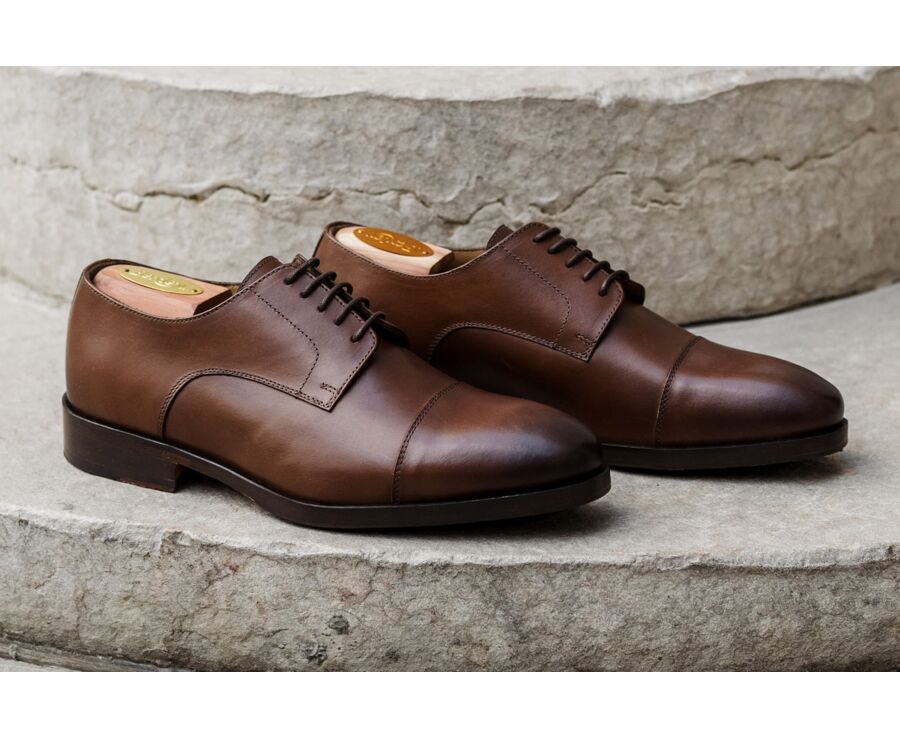 Men's Derbies Patina Chestnut leather sole with rubber pad - MAYWELL PATIN