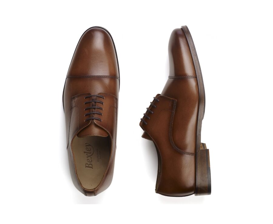 Men's Derbies Patina Cognac leather sole with rubber pad - MAYWELL PATIN