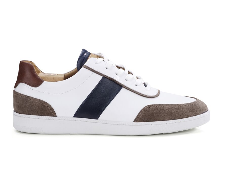 White Chocolate and Navy Men's leather Trainers - BALLAARA
