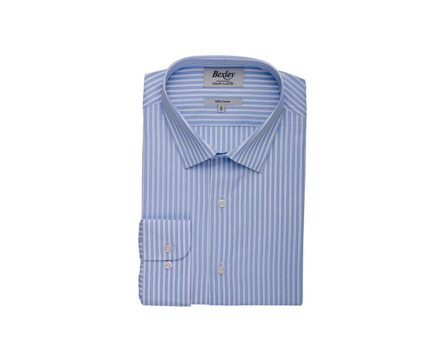 Light blue and white striped shirt - French collar - LEONDRE