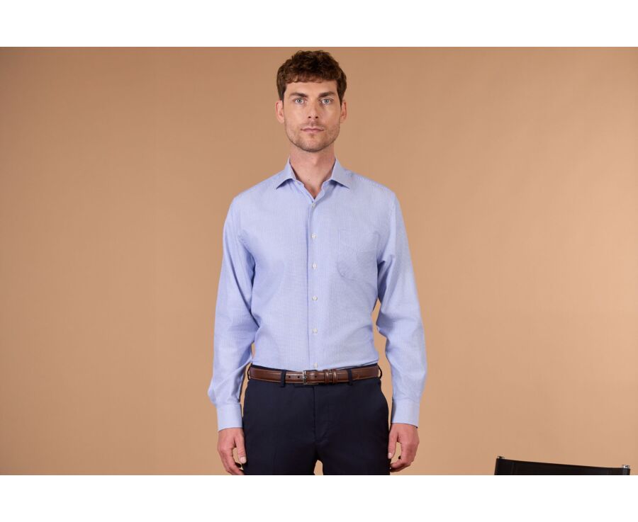 Men's ocean blue micro-pattern shirt - SAVINO