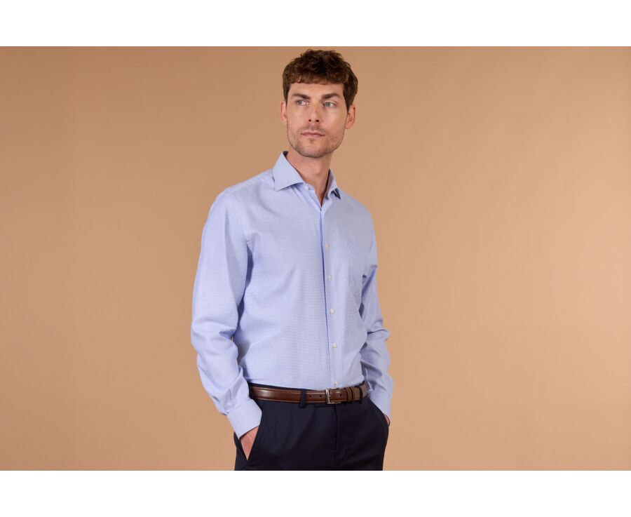Men's ocean blue micro-pattern shirt - SAVINO