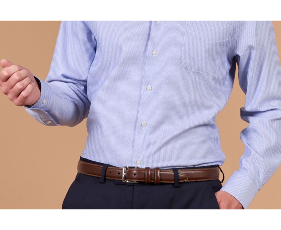 Men's ocean blue micro-pattern shirt - SAVINO