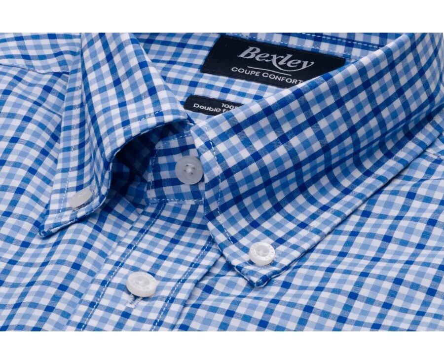 Men’s fine checked shirt in blue and sky blue - CULLEN
