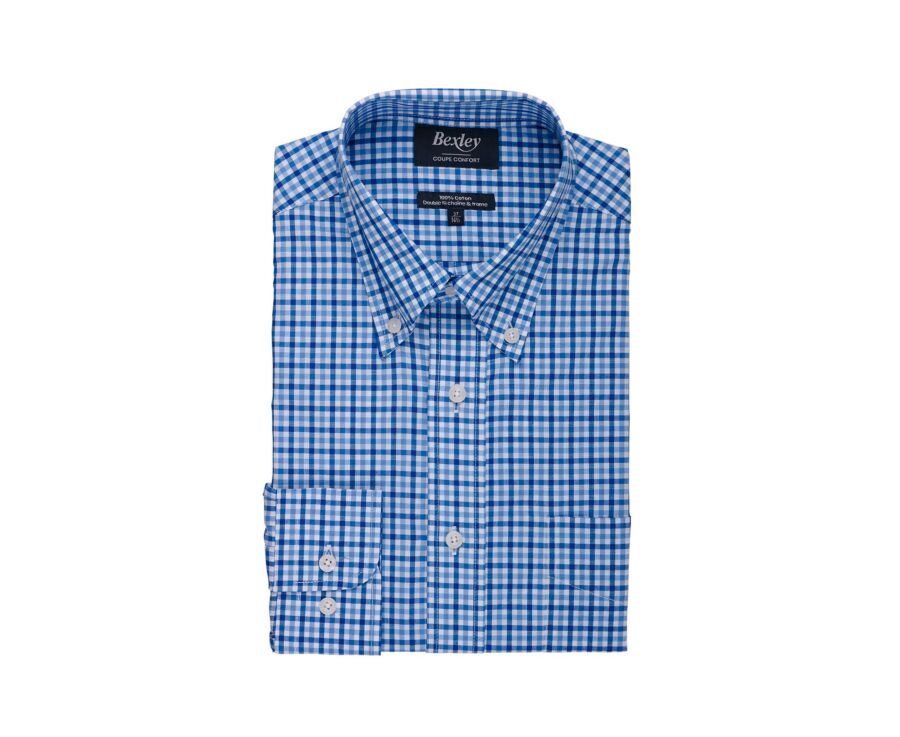 Men’s fine checked shirt in blue and sky blue - CULLEN
